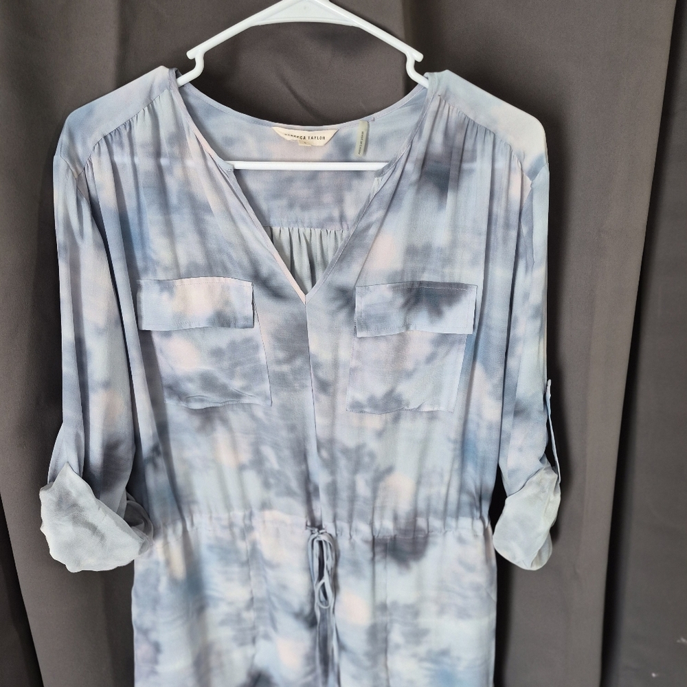 Rebecca Taylor "Haze" 100% Silk Tie-Dye Roll-Tab Sleeve Dress, Size 6 - Picture 2 of 13